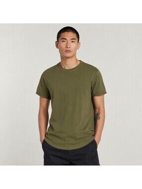 G-Star RAW Olive Green Crewneck T-Shirt Mens M Longline Curved Hem Streetwear